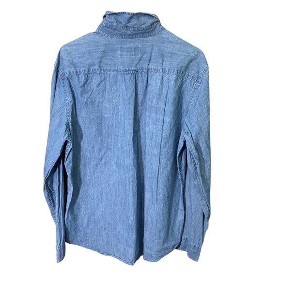 Vintage Carhartt  Chambray Shirt Large Blue Denim Button-Up With Dual Pockets - Picture 2 of 10